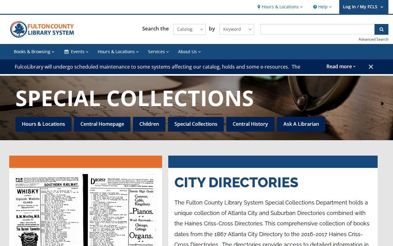 Fulton County Library city directory holdings page for South Fulton research