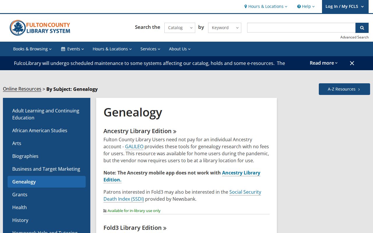 Fulton library genealogy databases used with South Fulton city directories