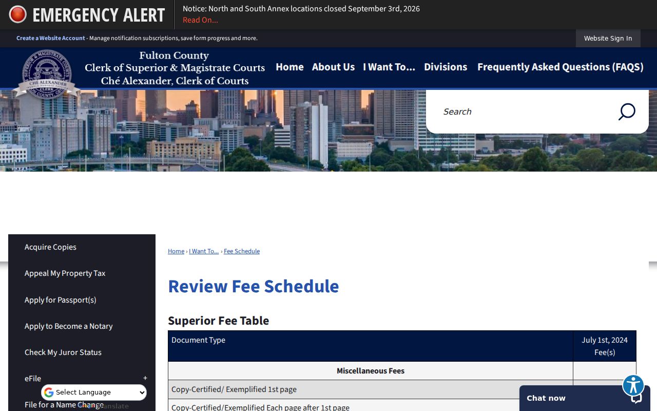 Fulton Clerk fee schedule for South Fulton deed and address history