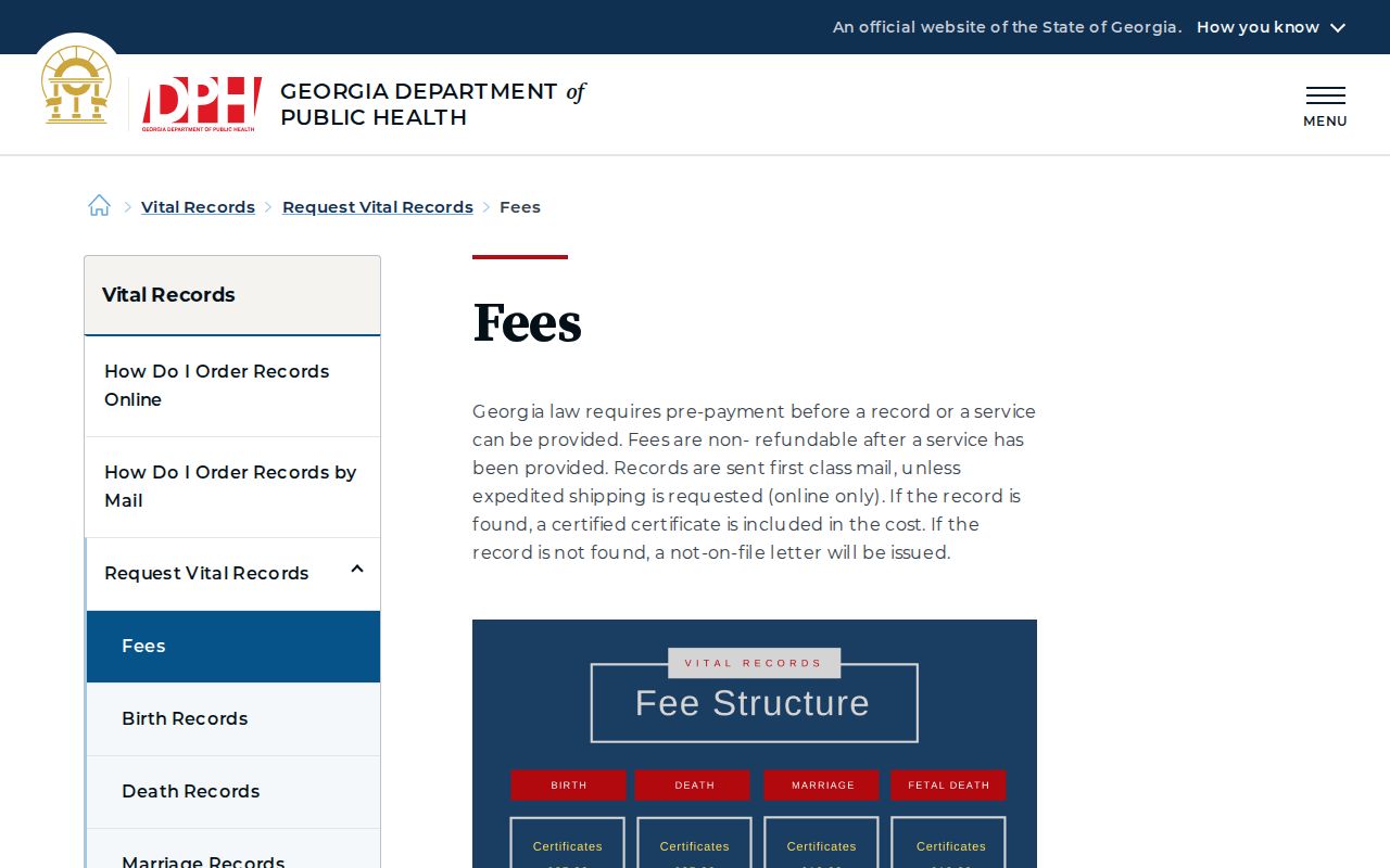 Georgia vital record fee rules for South Fulton previous resident research