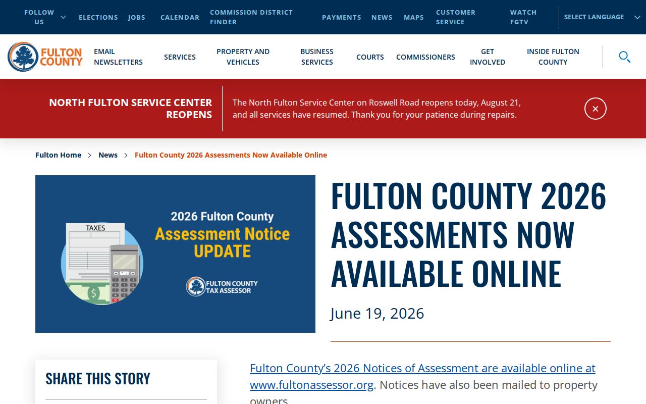 Fulton County notice about 2026 property assessments
