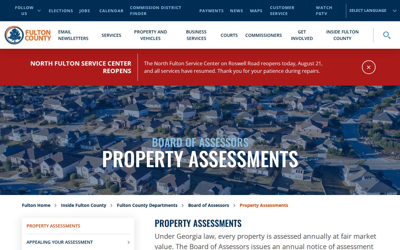 Fulton County property assessment information for South Fulton addresses