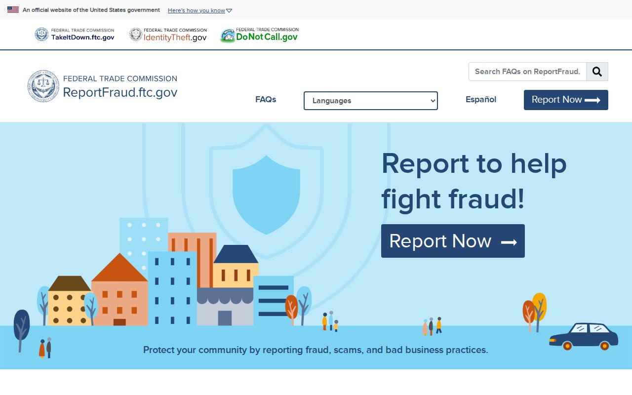 Federal Trade Commission fraud reporting portal for a ZIP-related scam report